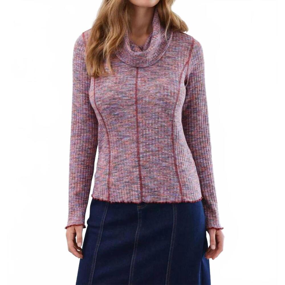 NEW FDJ liana long sleeve cowl-neck top in multi spacedye